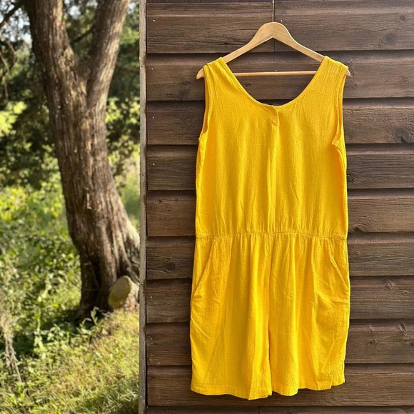 Vintage Yellow Romper - made in  US - Cotton - Picture 1 of 5